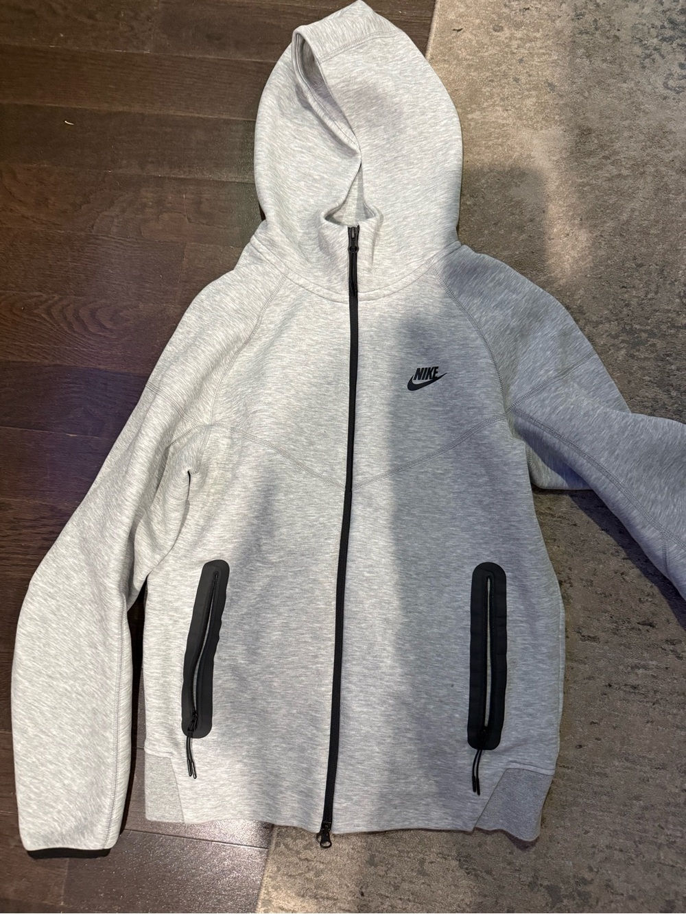 Nike Light Heather Gray Full-Zip Hoodie with Black Accents